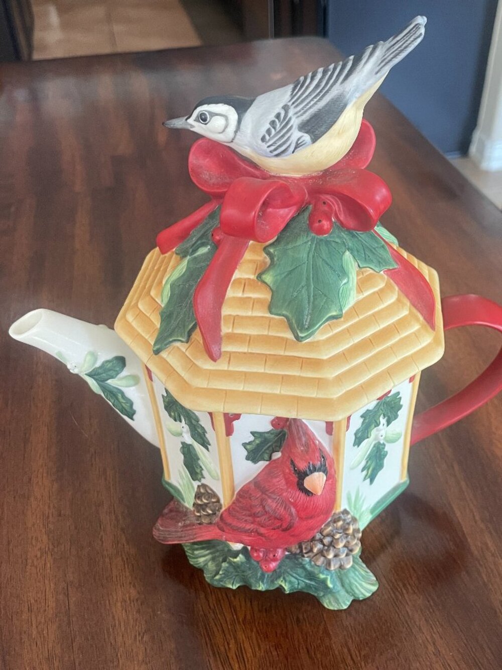 Lenox Winter Greetings Everyday Birdhouse Teapot Cardinal Holiday Decor 10" Tall